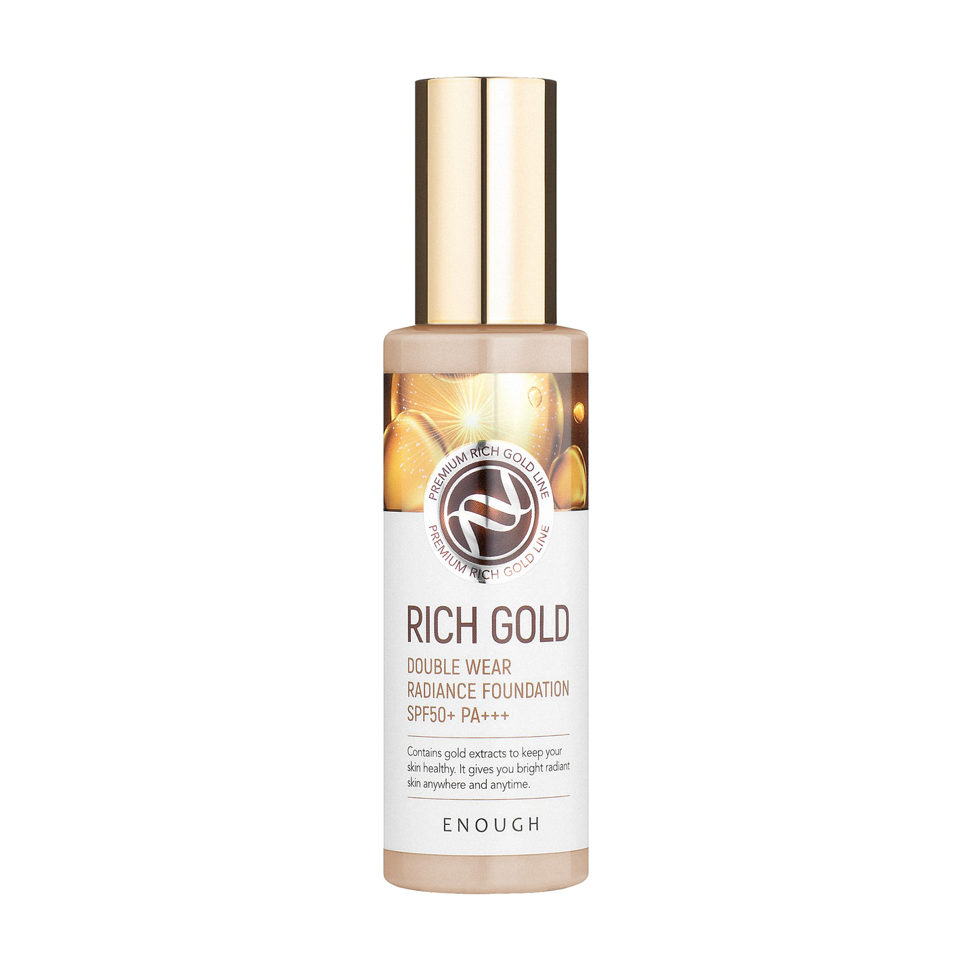 Сяюча тональна основа для обличчя Enough Rich Gold Double Wear Radiance Foundation SPF 50+ PA+++ з екстрактом золота, тон 21, 100 мл